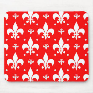 Red Fleur-de-lis Pattern Design Mouse Pad