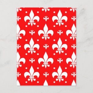 Red Fleur-de-lis Pattern Design Postcard