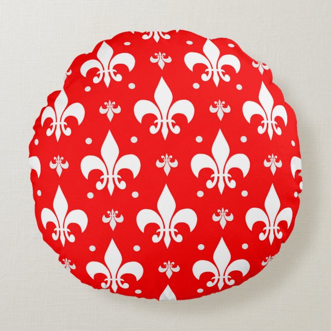 Red Fleur-de-lis Pattern Design  Round Pillow (Front)