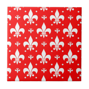 Red Fleur-de-lis Pattern Design  Tile