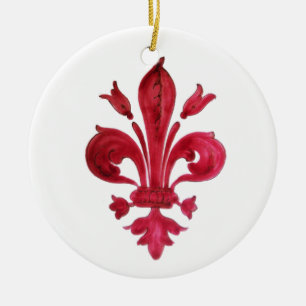 RED FLEUR DE LISE CERAMIC ORNAMENT