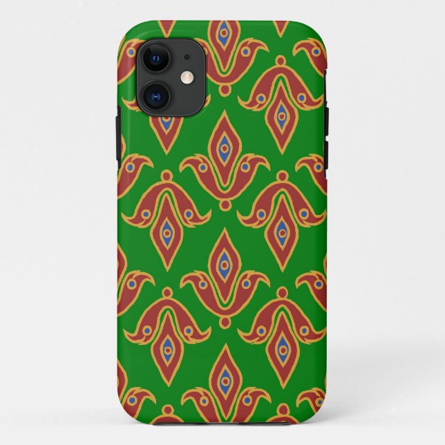 Red Fleur-de-lys, Green Background, Gold-effect Case-Mate iPhone Case (Back)