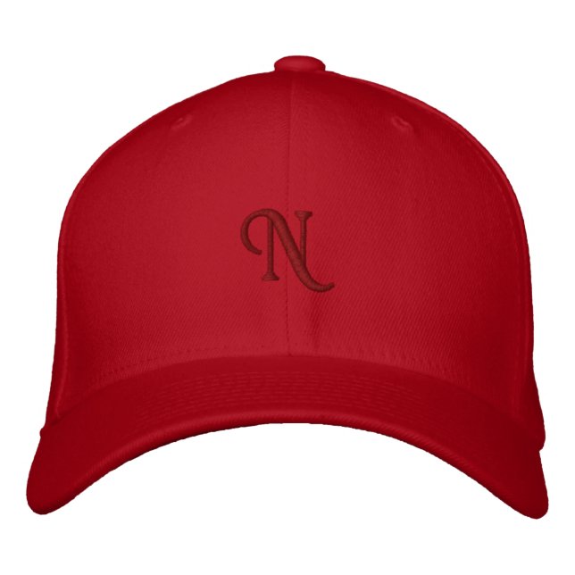 Red Flexfit Wool N Letter Monogram Initial-Hat Embroidered Hat (Front)
