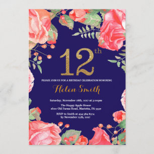 Red Floral 12e anniversaire Invitation Parties sci