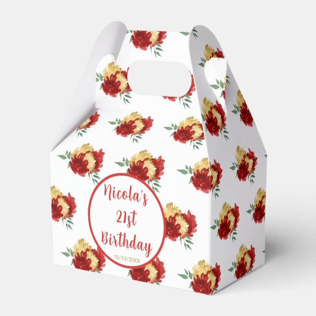 Red Floral 21st Birthday Favor Box (Front Side)