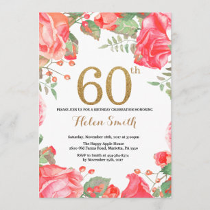 Red Floral 60e anniversaire Invitation Parties sci