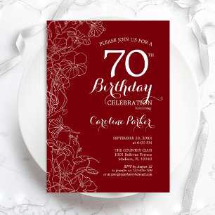 Red Floral 70th Birthday Party Invitation