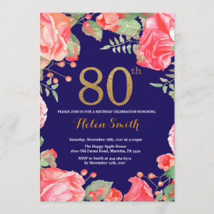Red Floral 80e anniversaire Invitation Parties sci