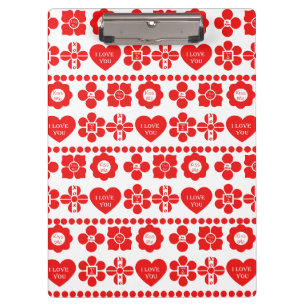 Red floral and heart pattern for Valentine's Day Clipboard