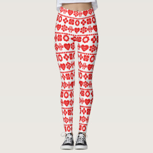 Red floral and heart pattern for Valentine's Day Leggings