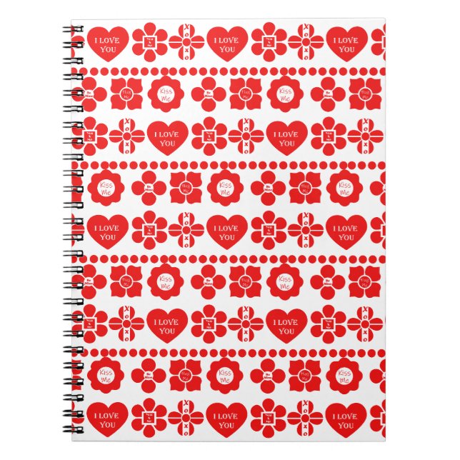 Red floral and heart pattern for Valentine's Day Notebook (Front)