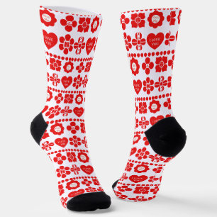 Red floral and heart pattern for Valentine's Day Socks