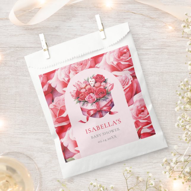 Red Floral Arch Baby Shower Personalized Favour Bag (Clipped)