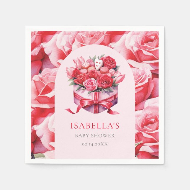 Red Floral Arch Baby Shower Personalized Napkin (Front)