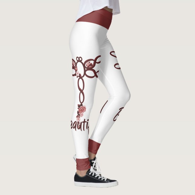 Red Floral "Beautiful" Dragonfly Design Legging (Right)