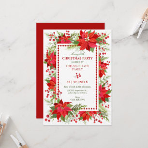 Red floral berry christmas party invitation