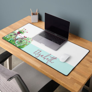 Red floral bicycle personalized desk mat