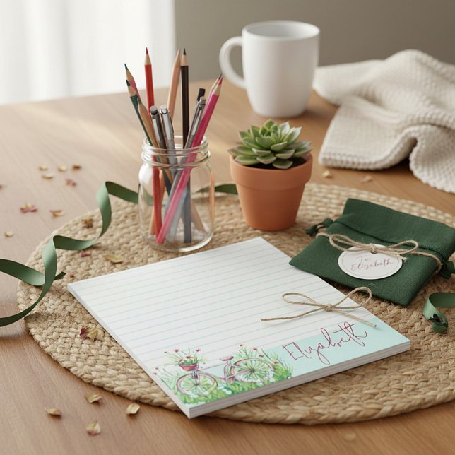 Red floral bicycle personalized notepad (Creator Uploaded)