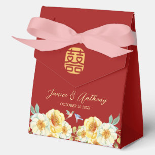 Red floral bird Chinese wedding Favor Box