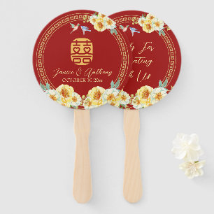 Red floral bird Chinese wedding  Hand Fan