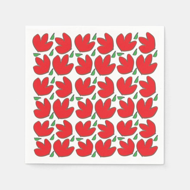 Red Floral Birthday Party Napkin (Front)