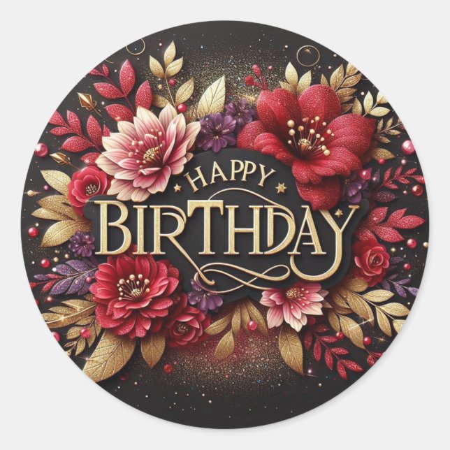 Red floral birthday sticker  (Devant)