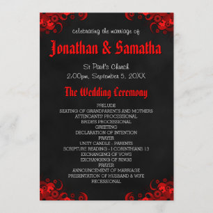 Red Floral Black Chalkboard Programme de mariage g