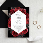 Red Floral & Black Wedding - Black Invitation<br><div class="desc">Send your guests a beautiful wedding invitation with your beautiful Red Floral & Black Wedding Invitations.</div>