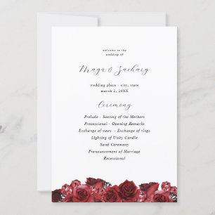 Red Floral & Black Wedding Ceremony Program