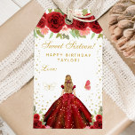 Red Floral Blonde Hair Princess Sweet Sixteen Gift Tags<br><div class="desc">This elegant and glamourous sweet sixteen birthday gift tag can be personalized with a name. The design features a beautiful princess with blonde hair and fair skin in a red ball gown. The text combines handwritten script and modern sans serif fonts for a classy and sophisticated look. The floral arrangements,...</div>
