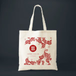 Red Floral Boho Peacock Elegant Chinese Wedding Tote Bag<br><div class="desc">Elegant bohemian red and white peacock design with floral details and a tail made of paisley shapes, paired with a chinese double happiness symbol in a simple circle frame. A very unique, chic and classy asian themed wedding design for the modern and stylish couple. The double happiness is a very...</div>