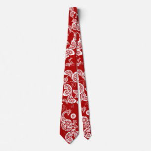 Red Floral Boho Peacock Elegant Eastern Chic Asian Tie