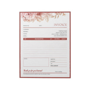 Red Floral Border Small Business Invoice Template Notepad