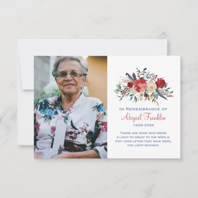 Red Floral Bouquet In Remembrance of Memorial Card (Front)