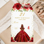 Red Floral Brown Hair Girl Happy Birthday Gift Tags<br><div class="desc">This elegant and glamourous happy birthday gift tag can be personalized with a name. The design features a beautiful princess with brown red hair and fair skin in a red ball gown. The text combines handwritten script and modern sans serif fonts for a classy and sophisticated look. The floral arrangements,...</div>