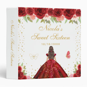 Red Floral Brunette Hair Princess Sweet Sixteen Binder
