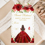 Red Floral Brunette Hair Princess Sweet Sixteen Gift Tags<br><div class="desc">This elegant and glamourous sweet sixteen birthday gift tag can be personalized with a name. The design features a beautiful princess with brunette hair and fair skin in a red ball gown. The text combines handwritten script and modern sans serif fonts for a classy and sophisticated look. The floral arrangements,...</div>