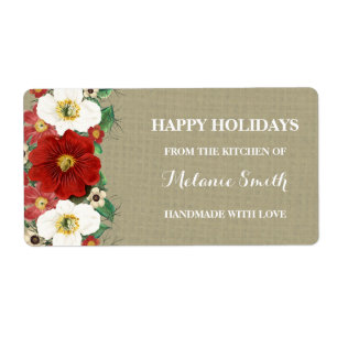 Red Floral Burlap Christmas Baking Labels