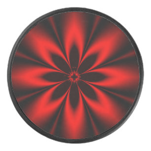 Red Floral Burst Hockey Puck