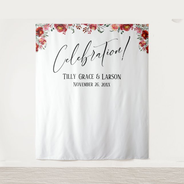 Red Floral Celebration! Photo Backdrop Tapestry (Front)