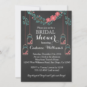 Red Floral Chalkboard Bridal Shower Invitation