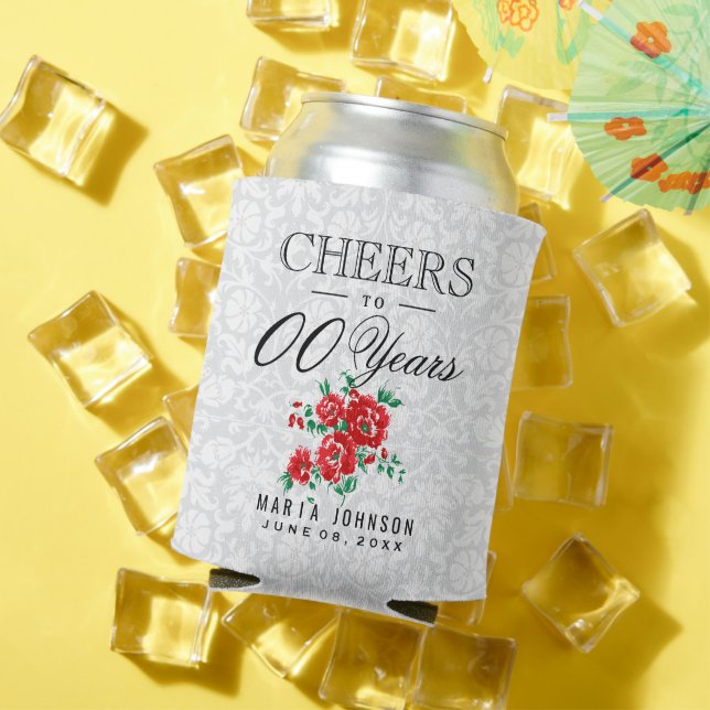Red Floral - Cheers to 00th Years  Can Cooler (In Situ Summer)