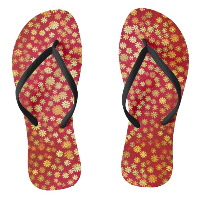 Red Floral Chiyogami Pattern Flip Flops (Footbed)