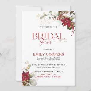 Red Floral Christmas Bridal Shower Invitation