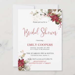 Red Floral Christmas Bridal Shower Invitation