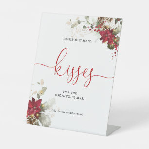 Red Floral Christmas Guess How Many Kisses Sign
