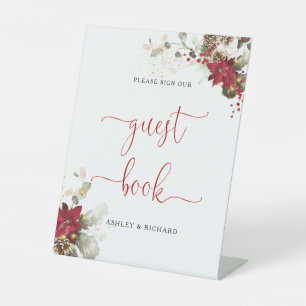 Red Floral Christmas Guest Book Sign