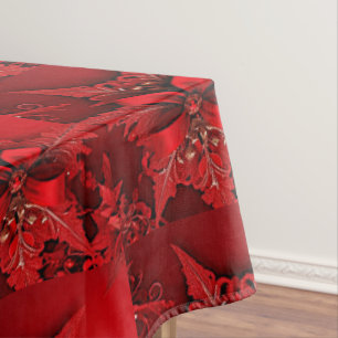 Red Floral Christmas Holiday Tablecloth
