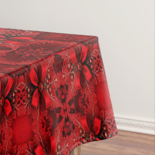 Red Floral Christmas Holiday Tablecloth