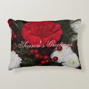 Red Floral Christmas Home Decorator Accent Pillow
